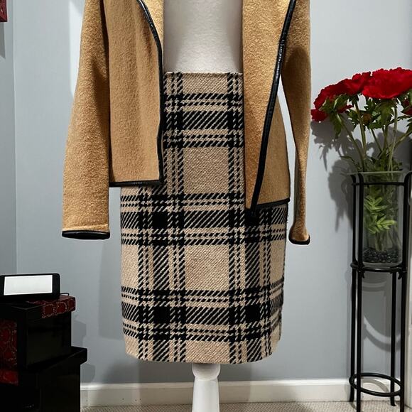NEW LOFT Wool Tailored Windowpane Plaid Classic Academia Knee Skirt 4P NWOT - Picture 1 of 16